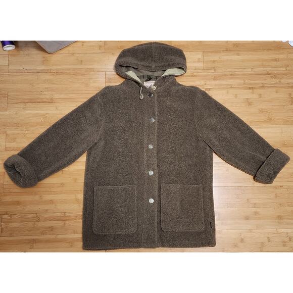 Vintage Woolrich Womens Size M Coat Brown Sherpa Fleece Teddy Hooded Button USA - Picture 1 of 9